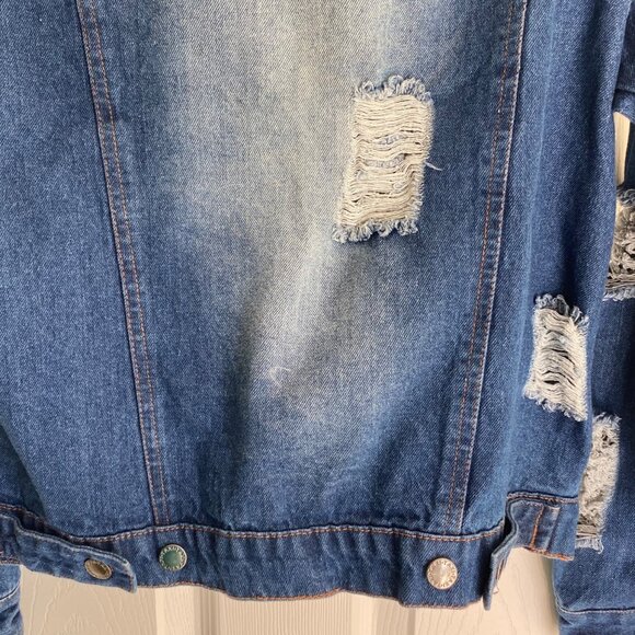 Taxi Womens Distressed Denim Jacket With Ripped Details Long Sleeves & Button Fr - Picture 15 of 15